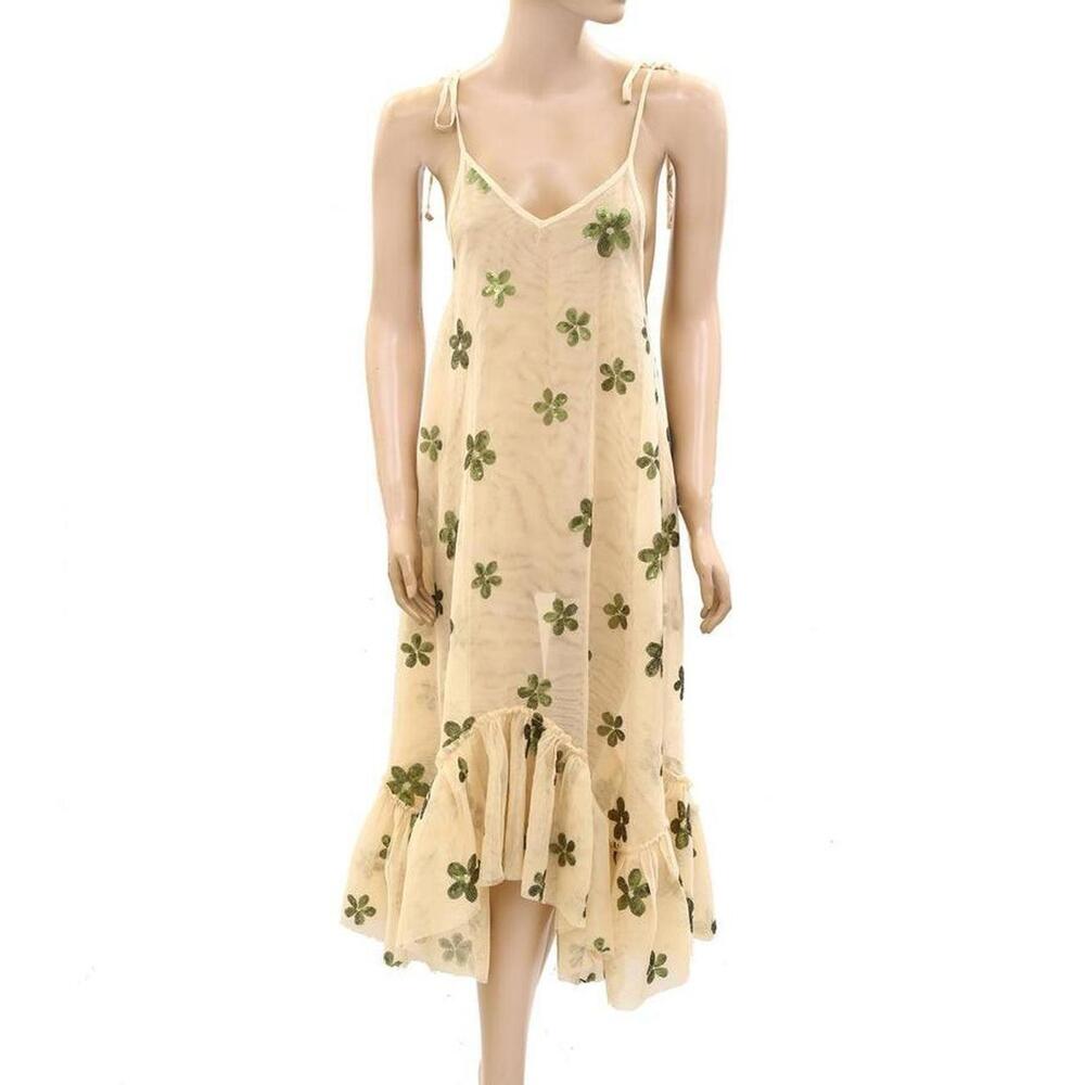 Urban Outfitters UO Everly Semi-Sheer Sequin Midi Dress Ruffle Size XS NWT